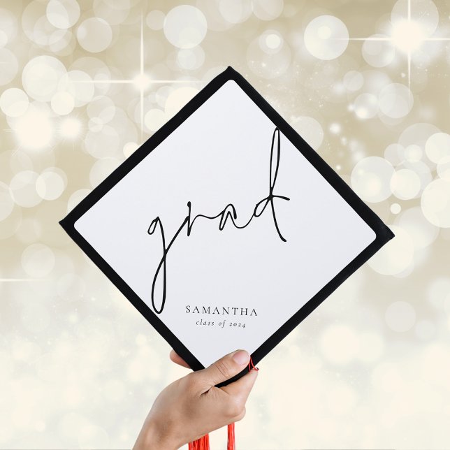 Minimalist Grad Black Script Name Graduation Cap Topper (Creator Uploaded)