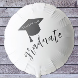 Minimalist Grad Cap Black & White Graduation Balloon