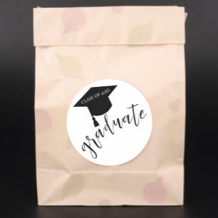 Minimalist Grad Cap Black & White Graduation Classic Round Sticker