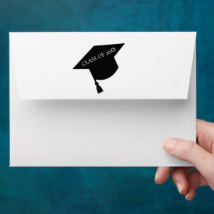Minimalist Grad Cap Black & White Graduation Envelope
