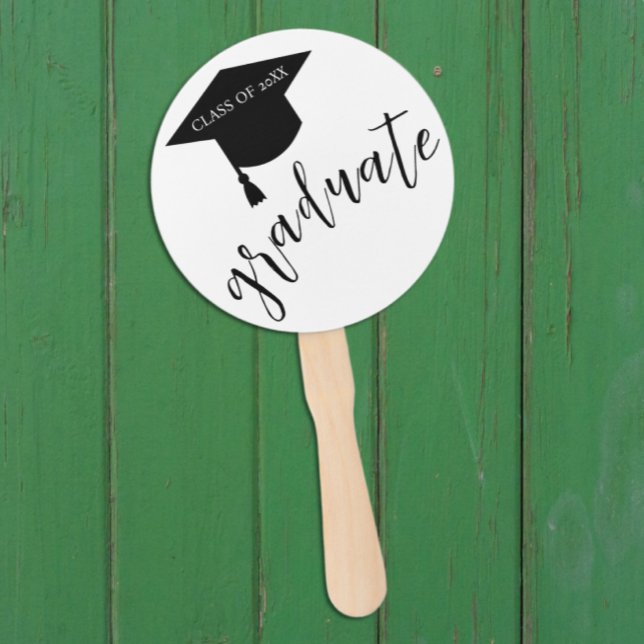 Minimalist Grad Cap Black & White Graduation Hand Fan (Creator Uploaded)
