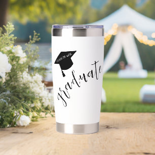Minimalist Grad Cap Black & White Graduation Insulated Tumbler