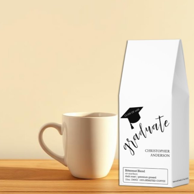 Minimalist Grad Cap Black & White Graduation Roasted Coffee (Creator Uploaded)