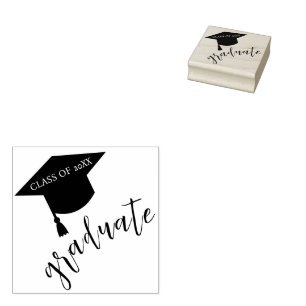 Minimalist Grad Cap Black & White Graduation Rubber Stamp