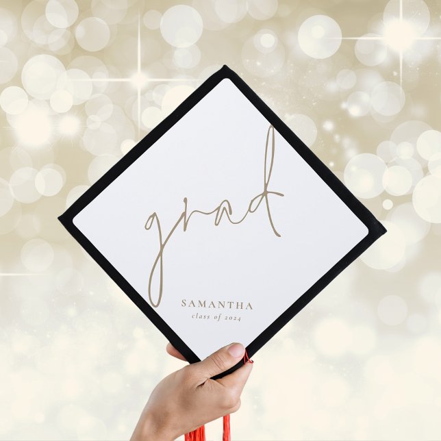 Minimalist Grad Gold Script Name Graduation Cap Topper (Creator Uploaded)