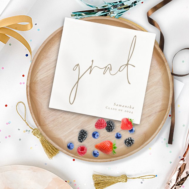 Minimalist Grad Gold Script Name Year Graduation Napkins (Creator Uploaded)