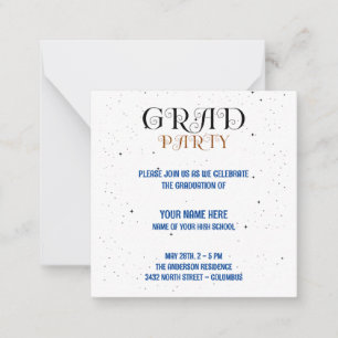 Minimalist Grad Party Blue Black & White Script Note Card