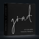 Minimalist Grad Script Graduate Accolades Black  3 Ring Binder<br><div class="desc">Minimalist Grad Script Graduate Accolades Black. Perfect for keeping those special achievements records,  this design has elegant set script for Grad diagonally across the front and the rest of the text can be easily personalised,  including the words on the back cover and spine.</div>