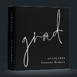Minimalist Grad Script Graduate Accolades Black  3 Ring Binder<br><div class="desc">Minimalist Grad Script Graduate Accolades Black. Perfect for keeping those special achievements records,  this design has elegant set script for Grad diagonally across the front and the rest of the text can be easily personalised,  including the words on the back cover and spine.</div>