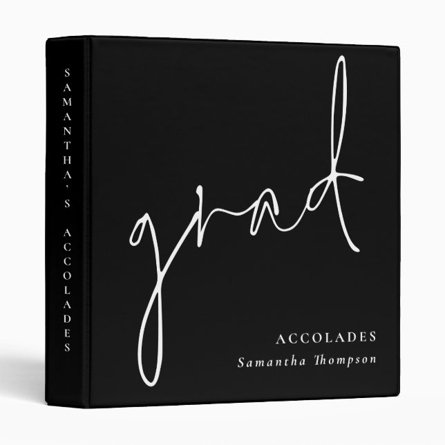 Minimalist Grad Script Graduate Accolades Black  3 Ring Binder (Front/Spine)