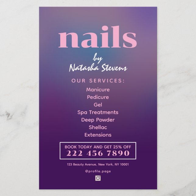 Minimalist gradient nail technician  flyer (Front)