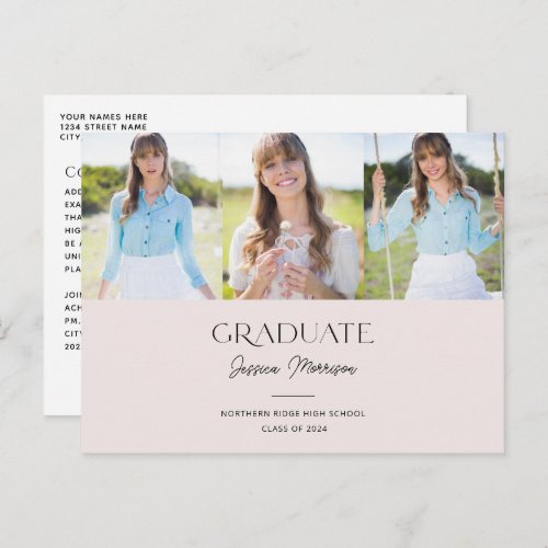 Minimalist Graduate Blush Pink 3_Photos Graduation Postcard