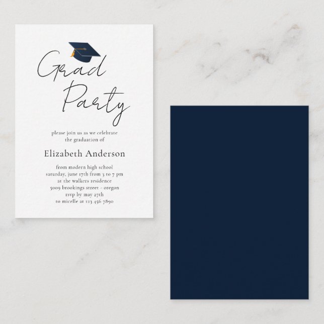 Minimalist Graduate Cap & Custom Name Note Card (Front/Back)