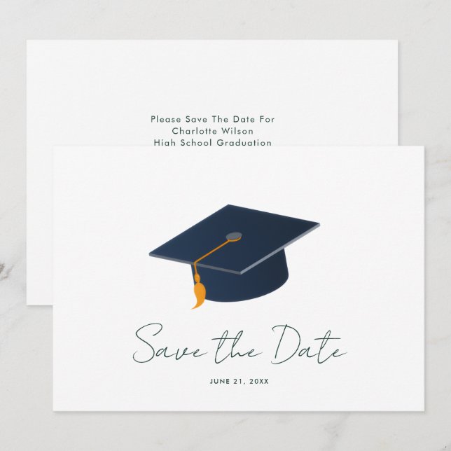 Minimalist Graduate Cap & Custom Name Save The Date (Front/Back)