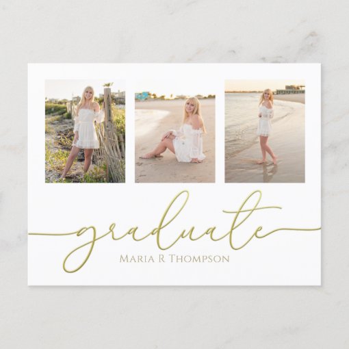 Minimalist Graduate Gold Modern Simple QR Code Postcard | Zazzle