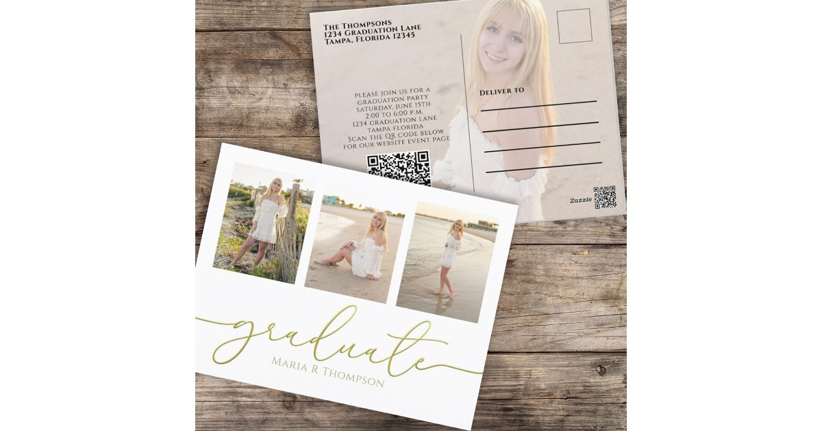 Minimalist Graduate Gold Modern Simple QR Code Postcard | Zazzle