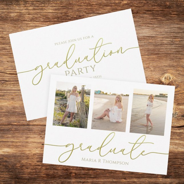 Minimalist Graduate Modern Simple 3 Photo Collage Card (Creator Uploaded)