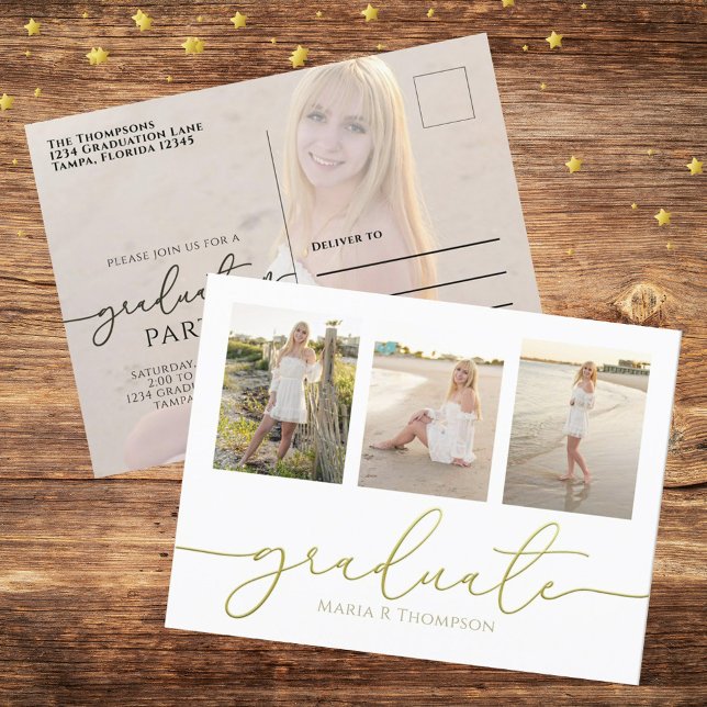 Minimalist Graduate Modern Simple Gold Photo  Postcard (Creator Uploaded)