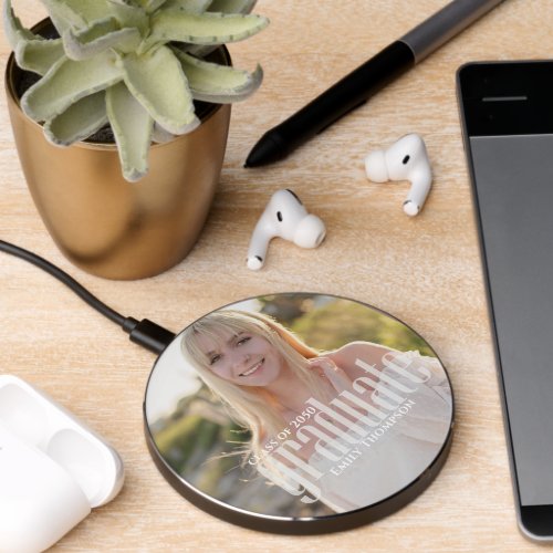 Minimalist Graduate Picture Simple Modern Photo  Wireless Charger