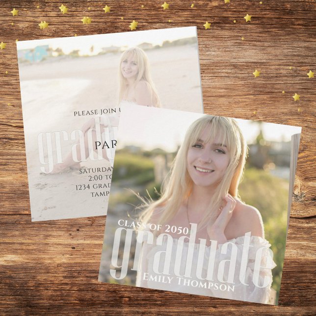Minimalist Graduate Simple Modern Two Photo Invitation (Creator Uploaded)