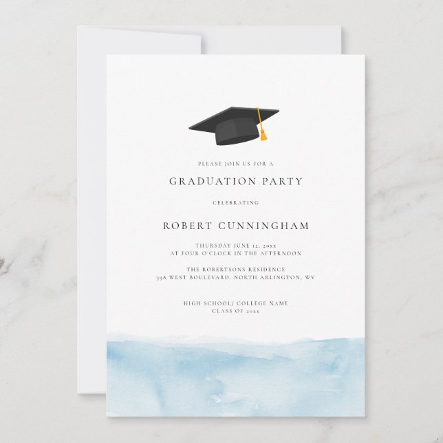 Minimalist Graduation 2024 Watercolor Grad Party Invitation (Front)