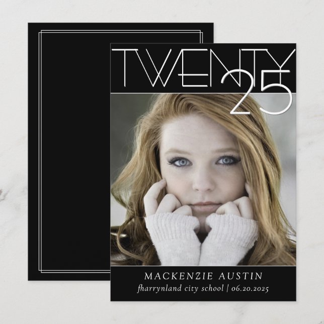 Minimalist Graduation | Black and White Photo Announcement (Front/Back)