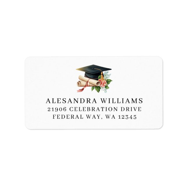 Minimalist Graduation Cap & Diploma Return Address Label (Front)