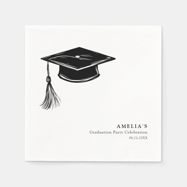 Minimalist Graduation Cap Grad Party Napkins (Front)