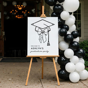 Minimalist Graduation Cap with Bow Welcome Foam Board