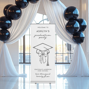 Minimalist Graduation Cap with Bow Welcome Retractable Banner