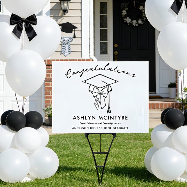 Minimalist Graduation Cap with Bow Yard Sign (Graduation Yard Sign with Cap and Bow design)