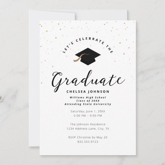 Minimalist Graduation Faux Gold Glitter Invitation (Front)