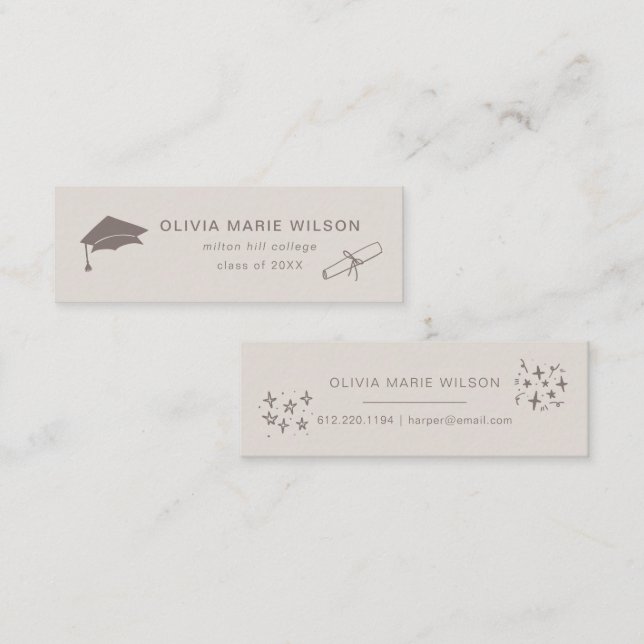 Minimalist Graduation Icon Name Card Sandy Beige (Front/Back)