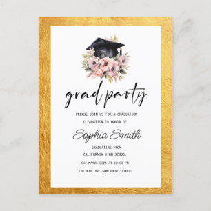 Minimalist  Graduation Invitation, Elegant gold Postcard