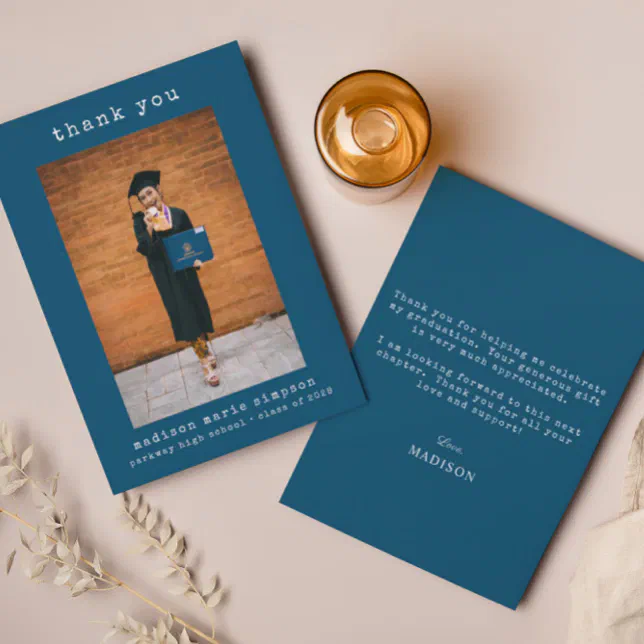 Minimalist Graduation Photo Simple Thank You Note Card | Zazzle