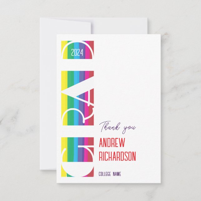 Minimalist graduation stripe pattern thank you card (Front)