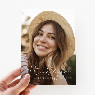 Minimalist Graduation Thank You Heart Photo Card