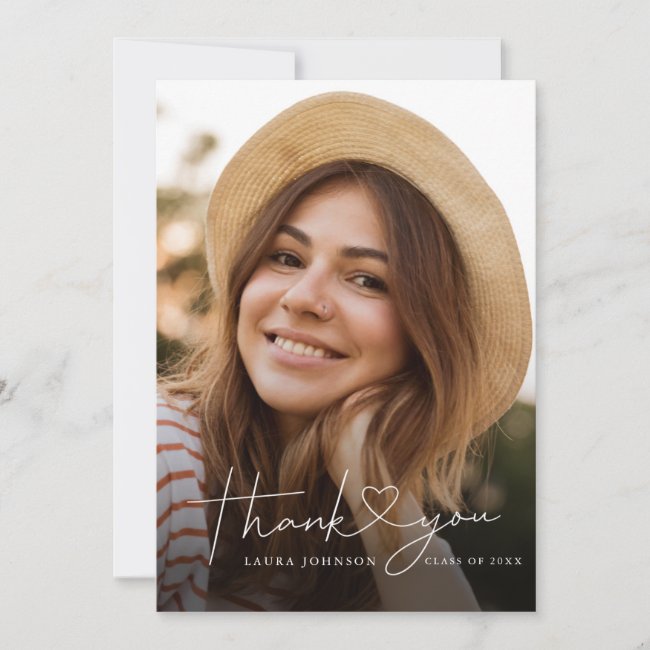 Minimalist Graduation Thank You Heart Photo Card
