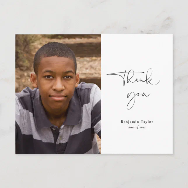 Minimalist Graduation Thank You with Photo Postcard | Zazzle