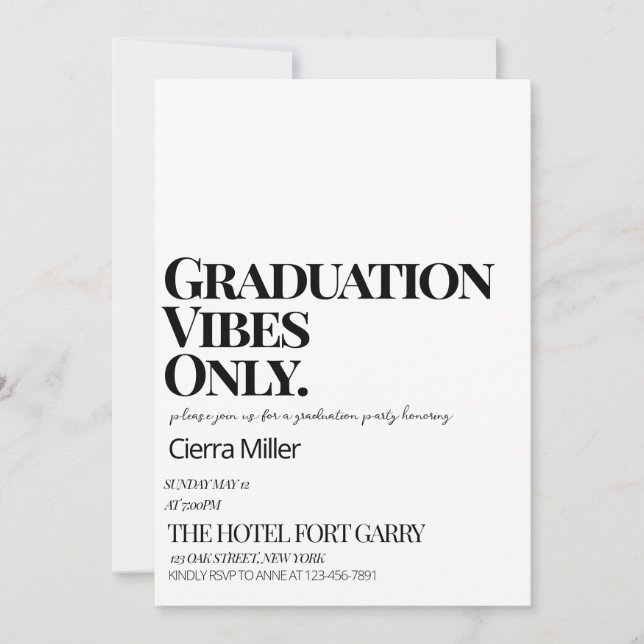 Minimalist 'Graduation Vibes Only Party Invitation (Front)