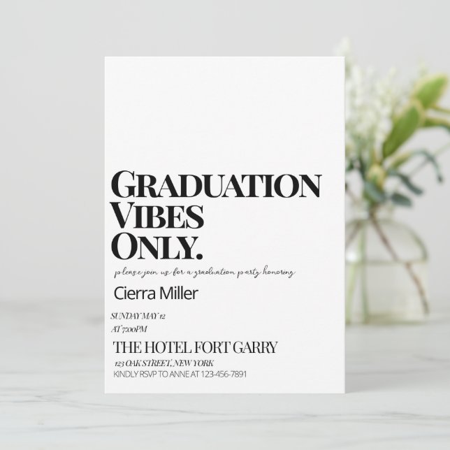 Minimalist 'Graduation Vibes Only Party Invitation (Standing Front)