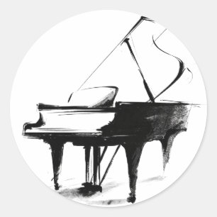 Minimalist Grand Piano Sketch Music Classic Round Sticker