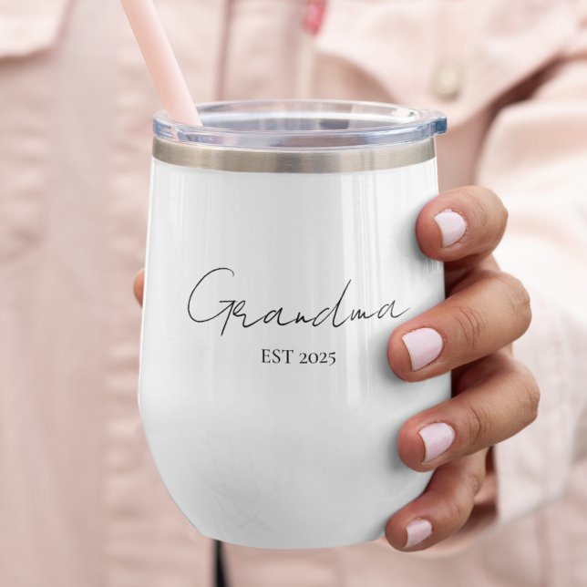 Minimalist Grandma EST 2025 | Personalized Gift Thermal Wine Tumbler (Creator Uploaded)