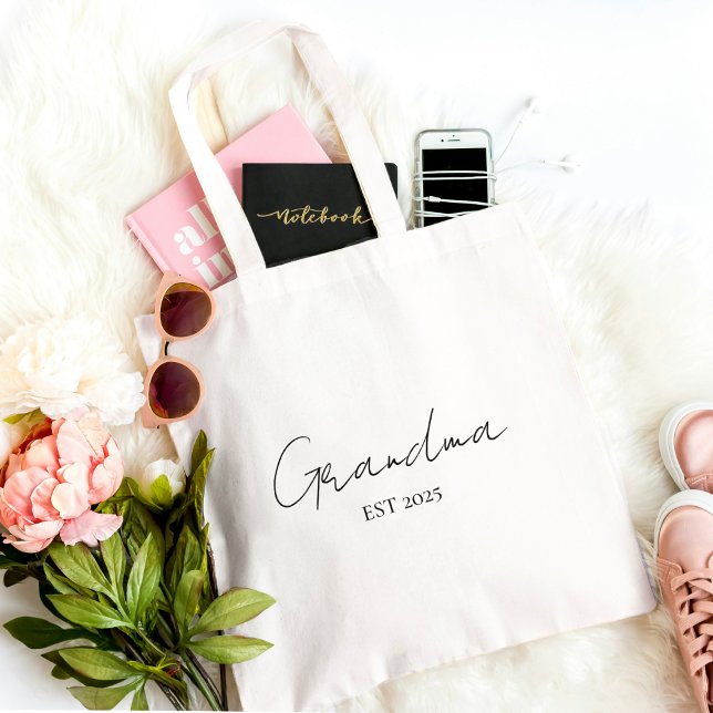 Minimalist Grandma EST 2025  | Personalized Gift Tote Bag (Creator Uploaded)