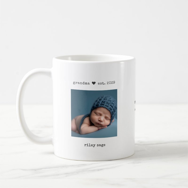 Minimalist Grandma Est. Personalized Photo Coffee  Mug