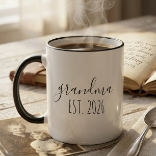 Minimalist Grandma Est Year Elegant Script Design Mug