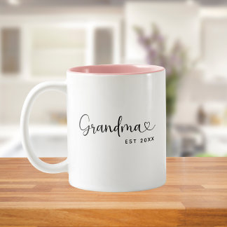Minimalist Grandma Established Elegant Script Two-Tone Coffee Mug
