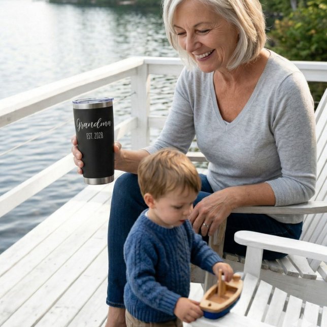 Minimalist Grandma Established White Script Text Insulated Tumbler (Creator Uploaded)