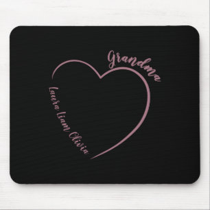 Minimalist Grandma With Grandkids Names And Heart  Mouse Pad