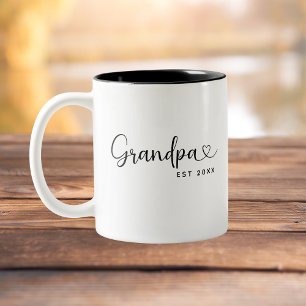 Minimalist Grandpa Established Elegant Script  Two-Tone Coffee Mug